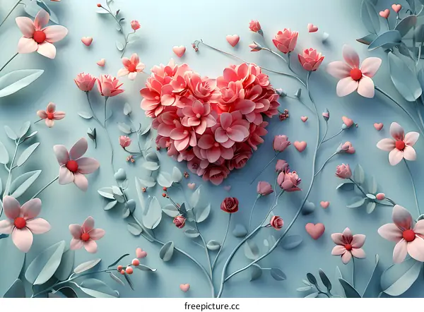 Pink flowers in the shape of a heart