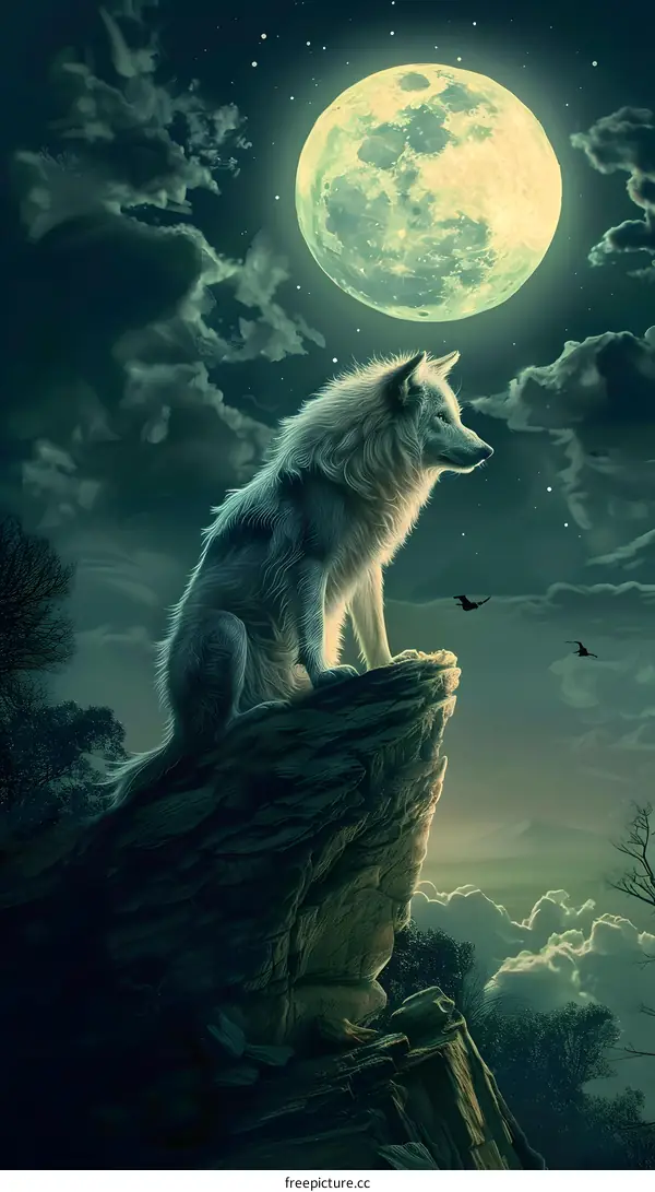 White Wolf Under The Full Moon