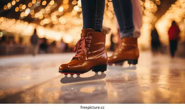 People ice skating on a rink during the winter holidays