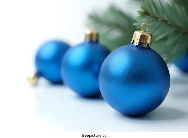 Blue Christmas Ornaments on White Background