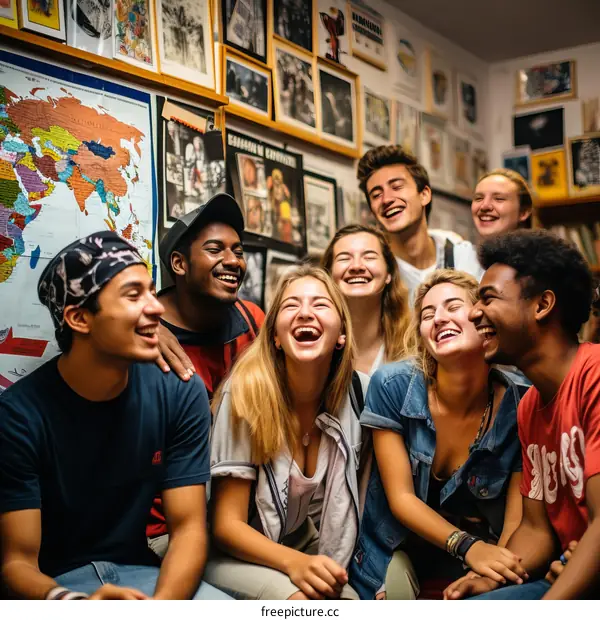 A group of diverse teenagers laughing together