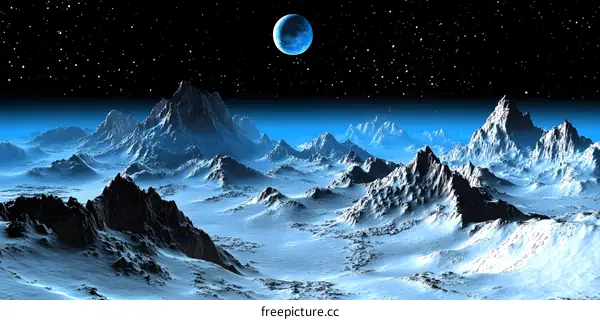 Night Sky Over Alien Mountain Range