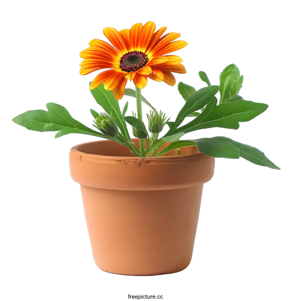 [Transparent Background PNG]Orange and Yellow Flower in Terracotta Pot