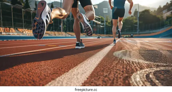 Two male athletes competing in a track race