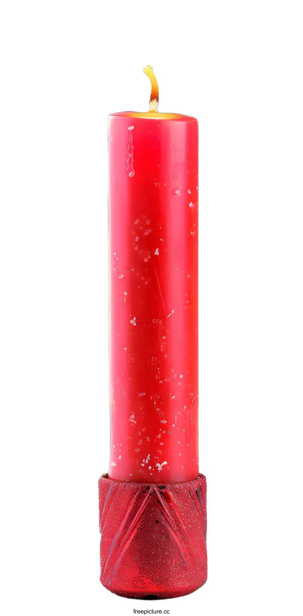 [Transparent Background PNG]Red Candle with a Flame on White Background