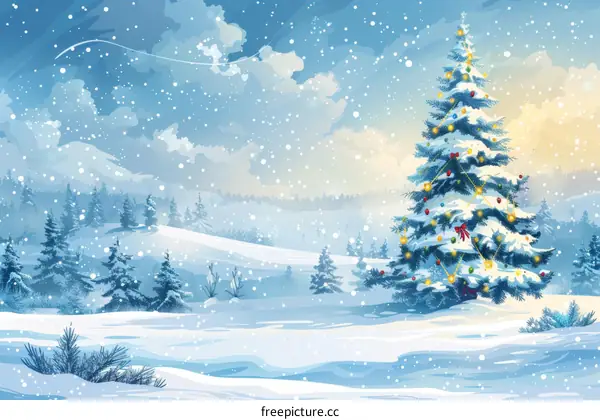 Christmas Tree in Winter Snow Landscape