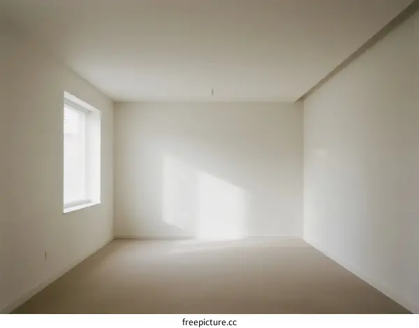 An empty room with white walls and a window letting in light