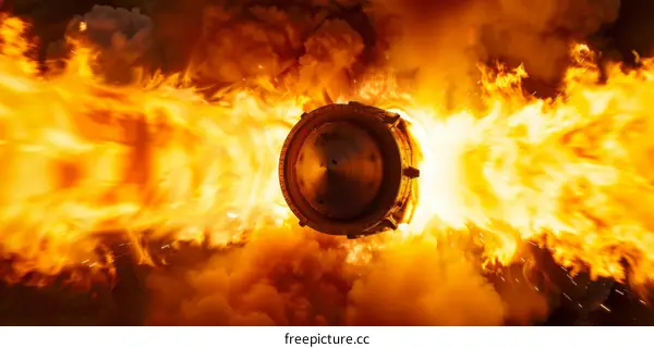 Rocket Engine Firing with Flames and Smoke