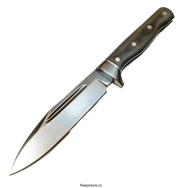 [Transparent Background PNG]Sharp Steel Hunting Knife with Black Wooden Handle