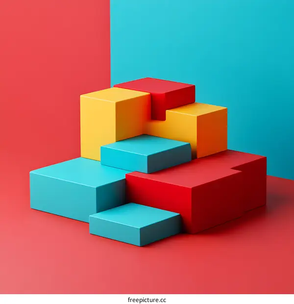 Abstract Colorful Blocks Minimalist 3D Design Background