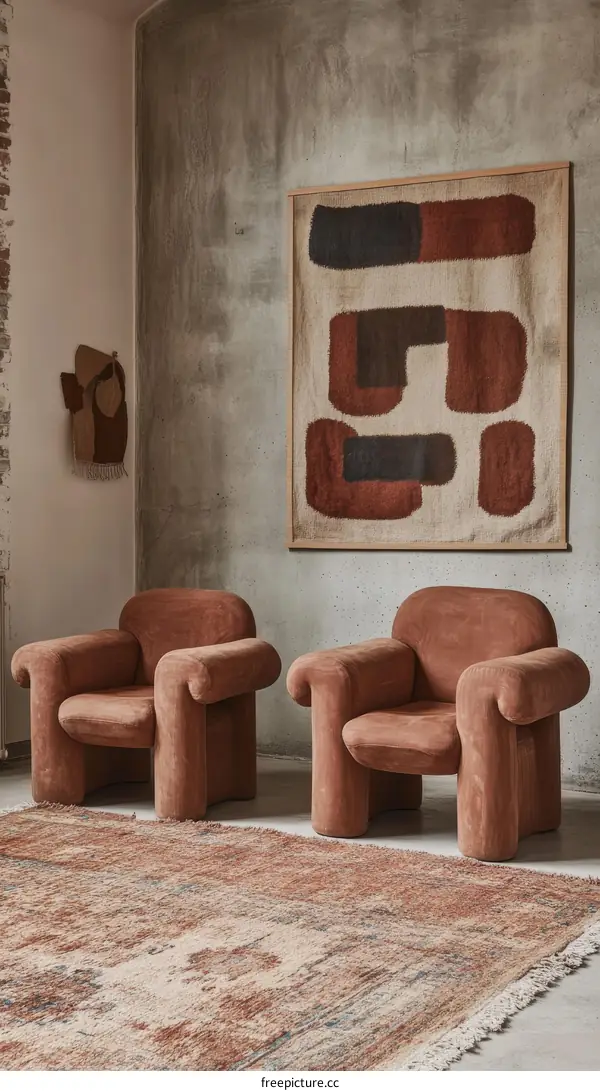 Rustic Living Room Interior Design with Terracotta Furniture