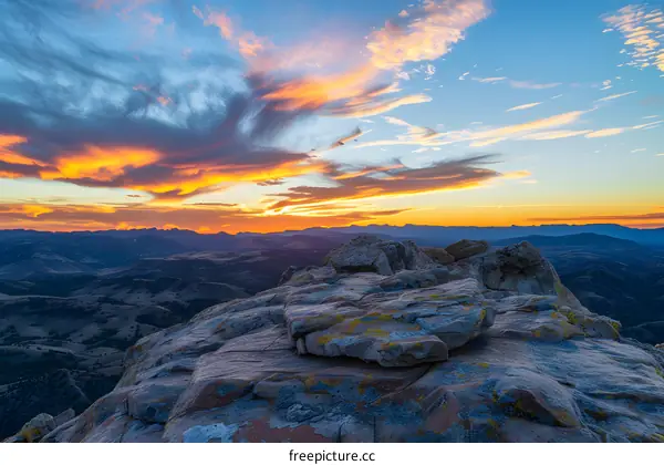 Sunset Over Mountain Range With Dramatic Sky