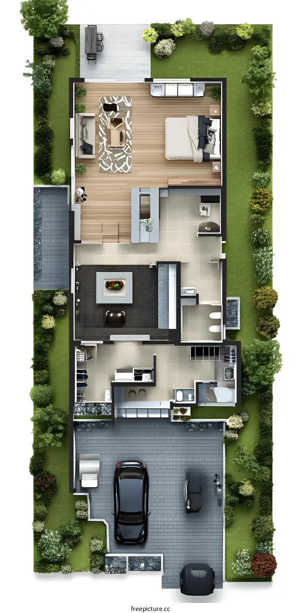 Modern House Floor Plan Design with Landscaping