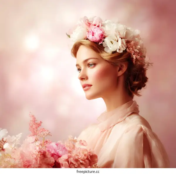 Beautiful Woman with Floral Crown Portrait