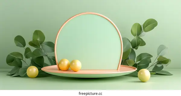 Green Minimalist Easter Background with Egg and Leaves