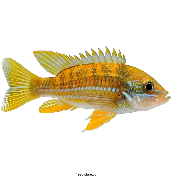 [Transparent Background PNG]Golden Mbuna Cichlid Fish on White Background