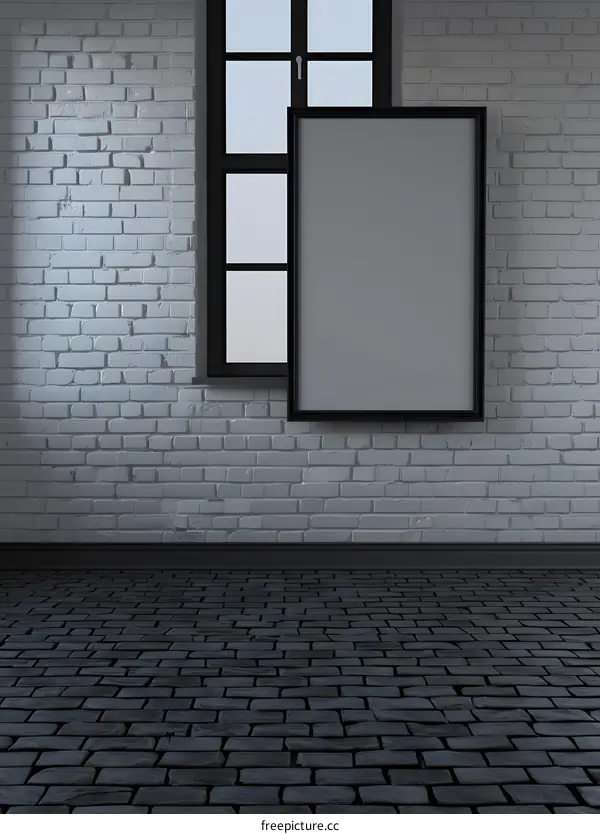 Blank Canvas Frame Hanging on Brick Wall