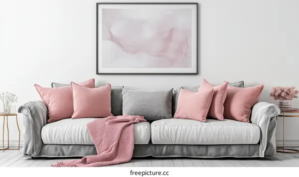 Modern Living Room with Pink Accents