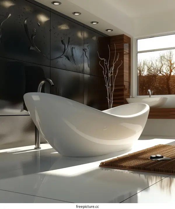 Modern Bathroom Interior Design with Bathtub and Window View
