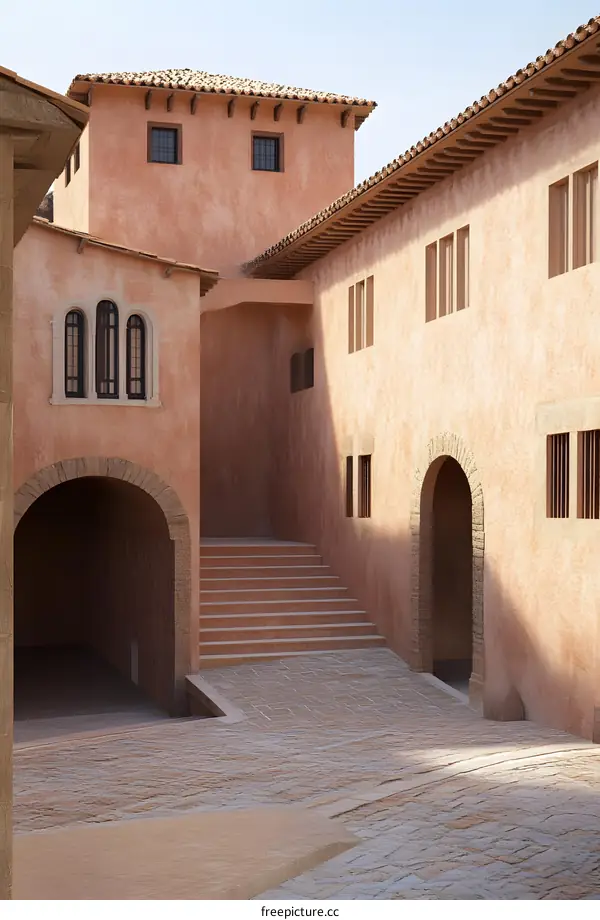 Italian Style Architecture with Stone Walls and Red Roof Tiles