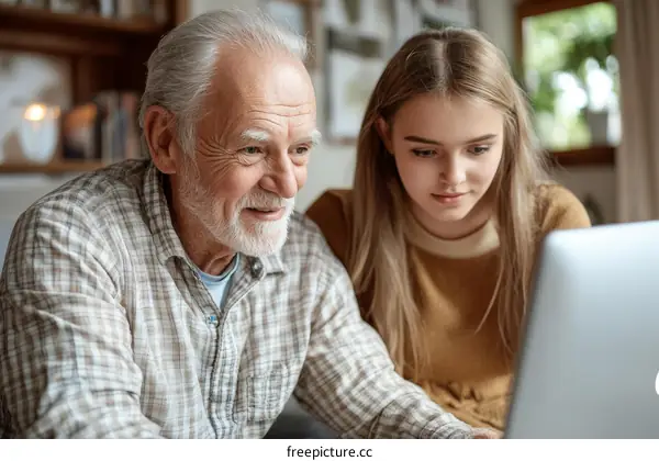 Grandparent and Grandchild Using Laptop