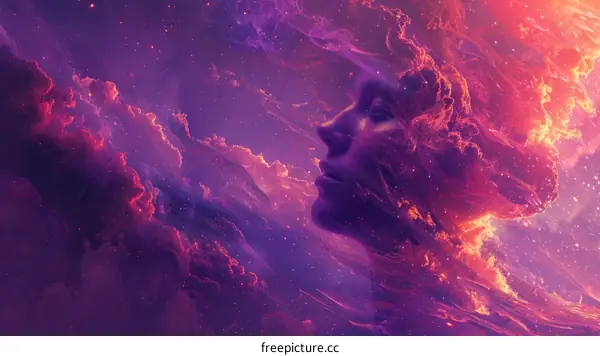 An illustration of a woman's face made of colorful smoke