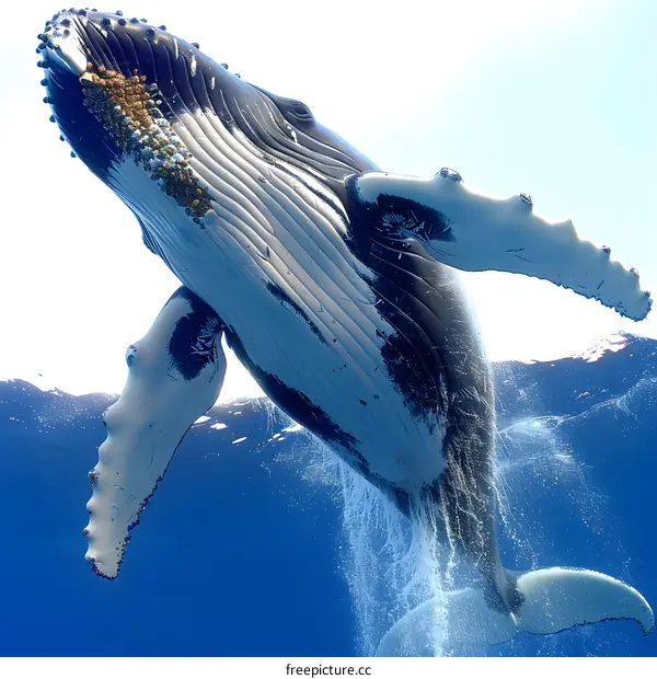 A humpback whale breaches the ocean surface