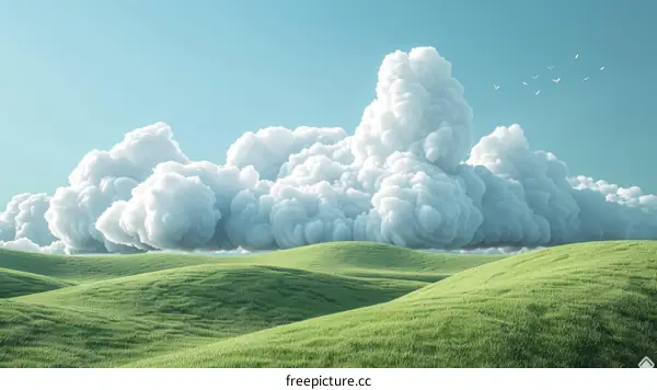 Tranquil Green Hillsides and Serene Sky