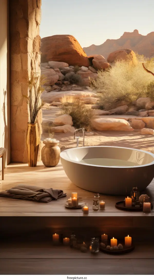 Lavish Bathroom with Desert Landscape Views