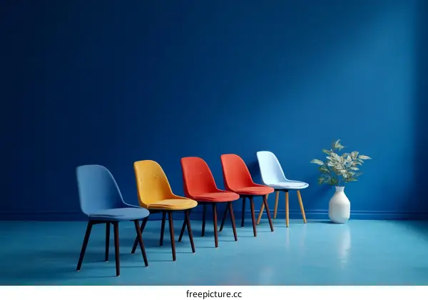 Colorful Chairs in a Blue Room Interior Design