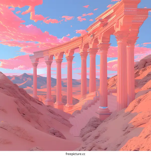 Pink Desert Colonnade with a Pink Sunset