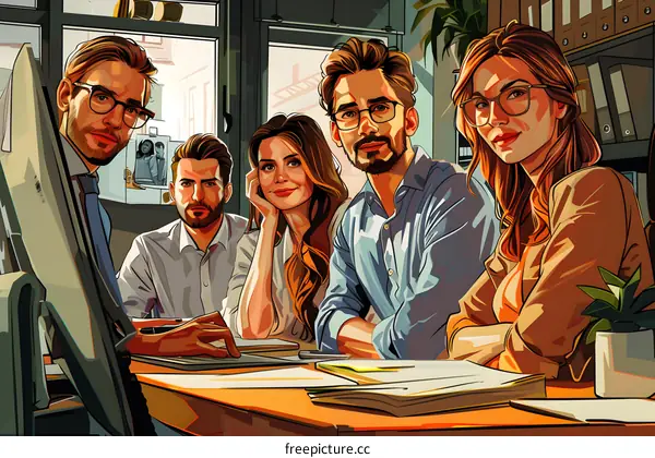 Group of business people discussing ideas in a modern office