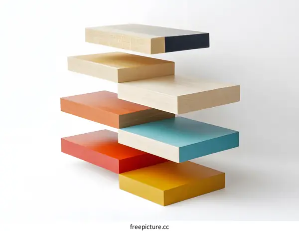 Floating Colorful Wooden Shelves Design