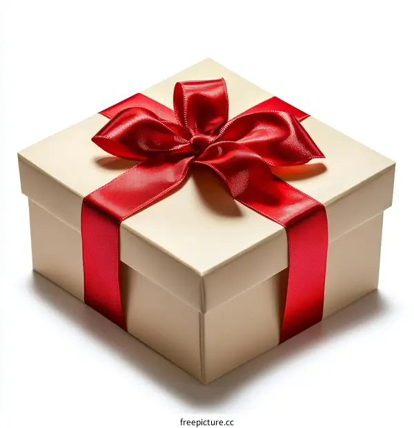 Cream Gift Box with Red Ribbon