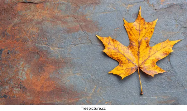 Autumn Maple Leaf on Rustic Stone Background