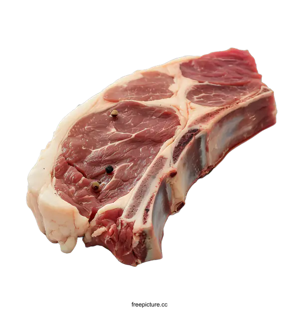 [Transparent Background PNG]Raw Lamb Chop with Peppercorns on White Background