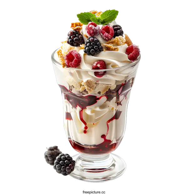 [Transparent Background PNG]Delicious dessert with berries and whipped cream