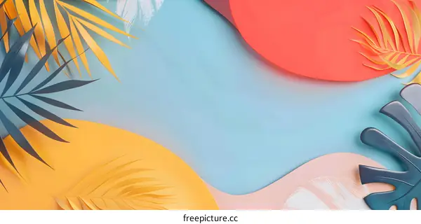 Abstract Tropical Leaf Background Design with Bright Colors