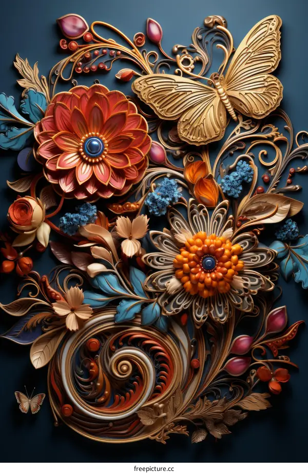 3D illustration of a floral arrangement with butterflies