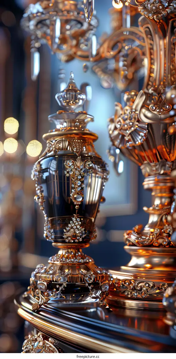 Ornate Golden Baroque Vase and Candle Holders