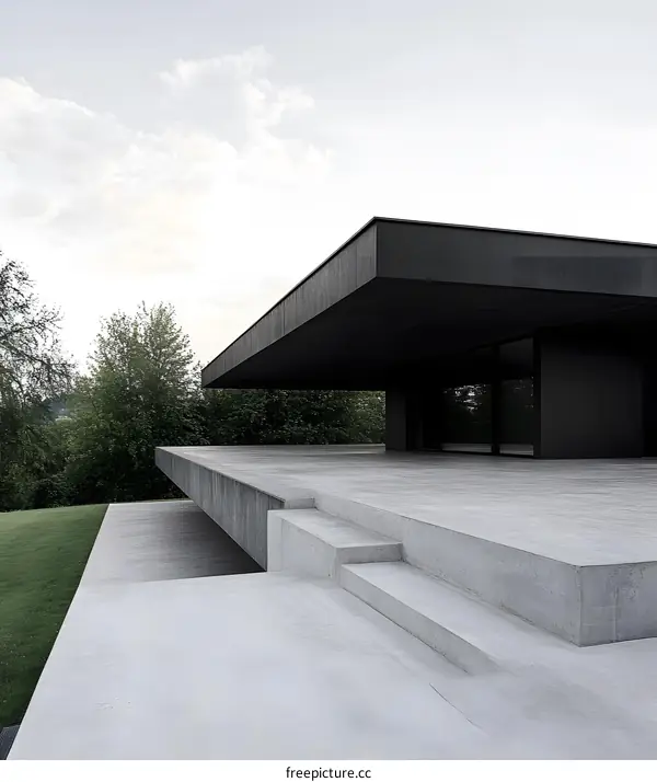 Modern Minimalist House with Concrete Terrace and Steps