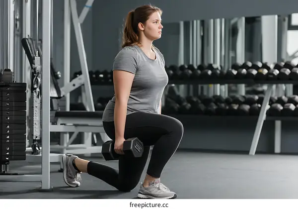 Woman Exercising With Dumbbells in Gym