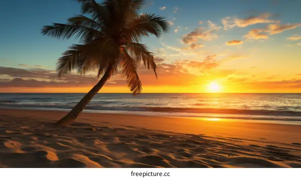 Tropical Beach Sunset with Palm Trees