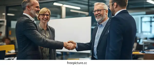 Business Colleagues Shake Hands In Office
