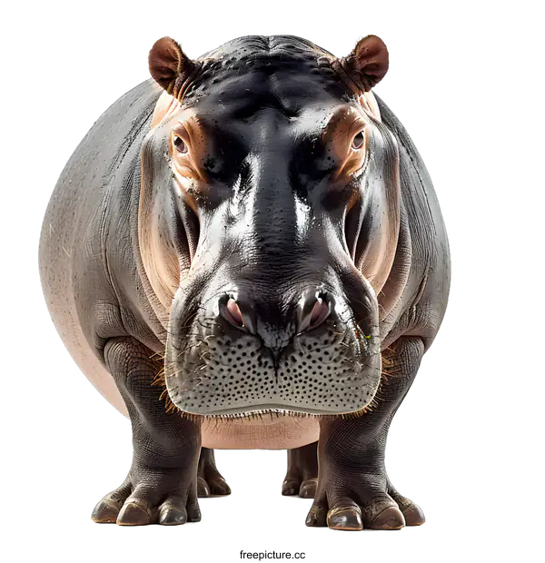 [Transparent Background PNG]A large hippopotamus stands in front of a white background.