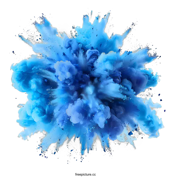 [Transparent Background PNG]Blue Ink Explosion on White Background