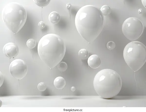 Floating White Balloons in a Minimalist Setting