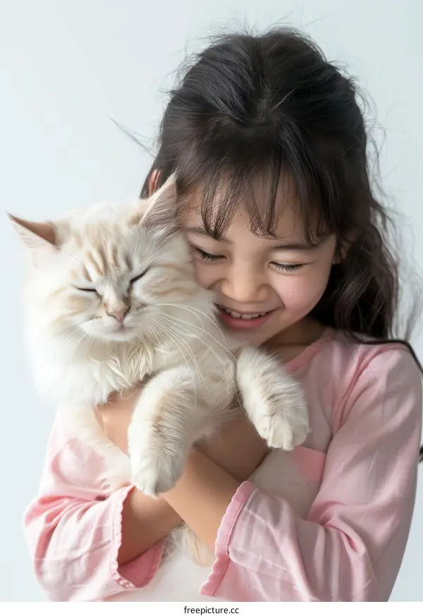 A girl hugging a cat
