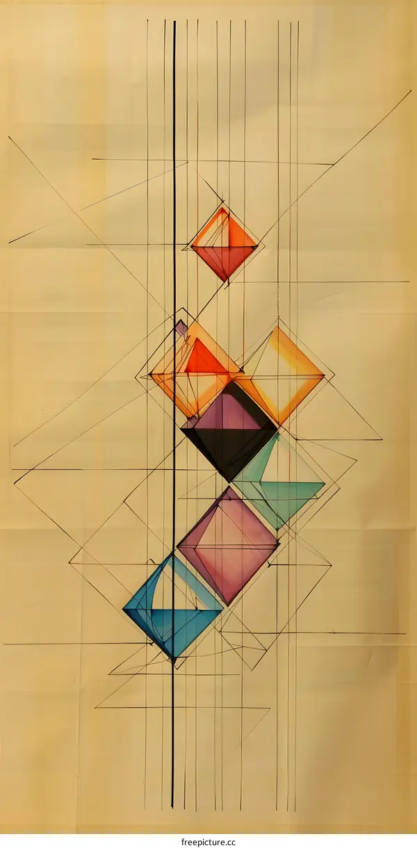 Abstract Geometric Shapes Watercolor Illustration