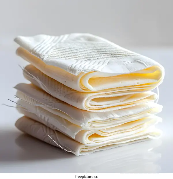 Stack of White Paper Towels on White Background